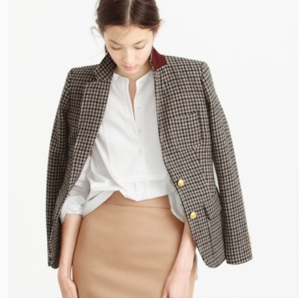 J crew Rhodes houndstooth black brown wool Tweed blazer Preppy Academia Jacket 0